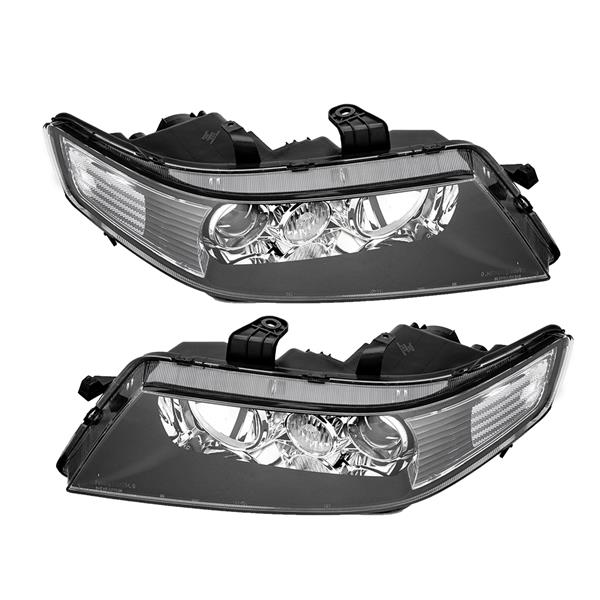 Set of (2) Headlights Halogen  Factory Black Clear for 2004-2008 Acura TSX