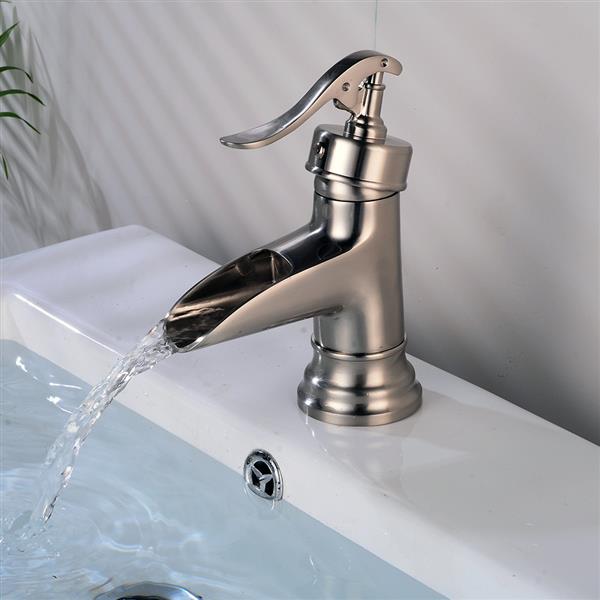 Classic Brushed Waterfall Bathroom Basin Faucet Sink Mixer Tap Silver