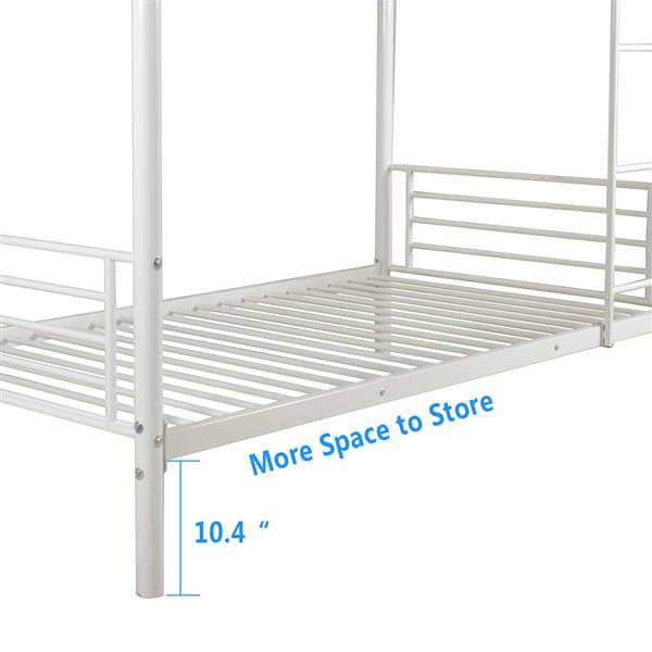 Iron Bed Bunk Bed with Ladder for Kids Twin Size White