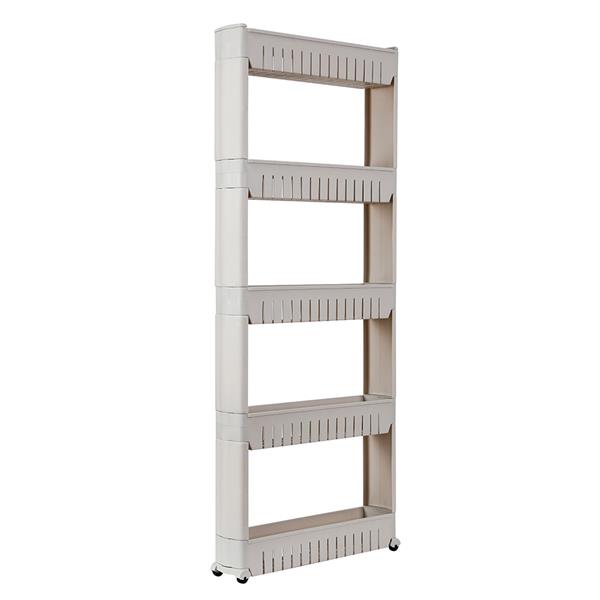 5 Tier Mobile Shelving Unit Organizer Slide Out Storage Tower Slim Storage Tower Rack with Wheels Pull Out Pantry Shelves Cart for Kitchen Bath Room Narrow Spaces-Grey