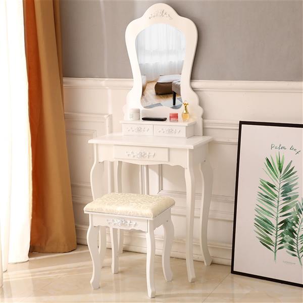 Irregular Single Mirror 3 Drawer Dressing Table White