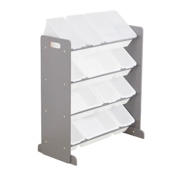 Kids' Toy Storage Organizer with 12 Plastic Bins, Gray / White