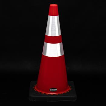 (6 pcs) 28\\" PVC American Road Cone Black Chassis Reflective Cone Warning Cone 36x36x70cm