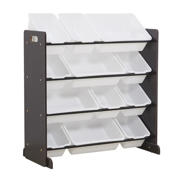 Kids' Toy Storage Organizer with 12 Plastic Bins, Espresso / White