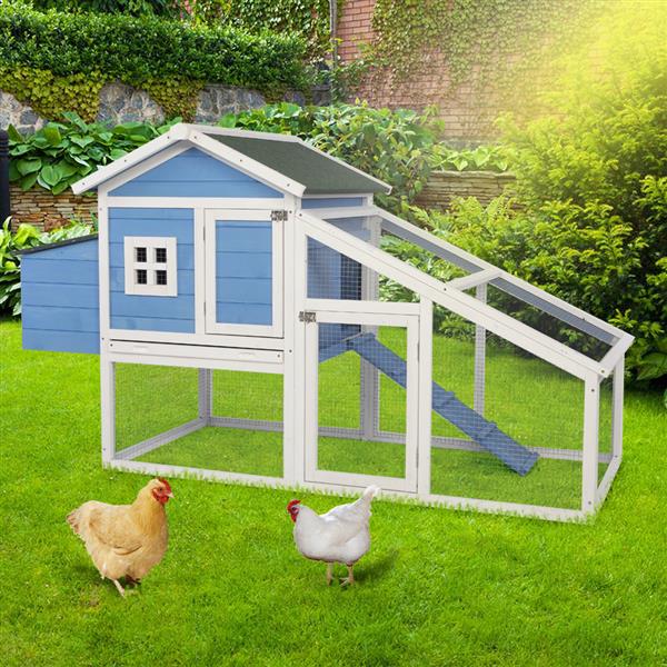 69" Wooden Chicken Hutch Hen Coop Habitat Pigeon House with Egg Case & Tray & Running Cage Blue Part B