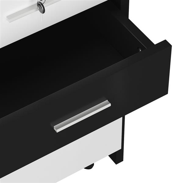 Salon Wood Rolling Drawer Cabinet Trolley Spa 3-layer Cabinet Equipment with A Lock Black & White