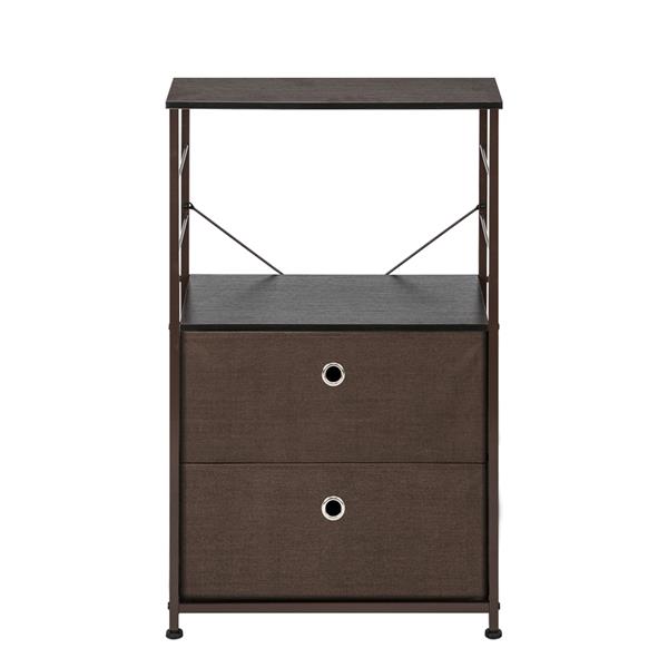 Nightstand 2-Drawer Shelf Storage - Bedside Furniture & Accent End Table Chest For Home, Bedroom, Office, College Dorm, Steel Frame, Wood Top, Easy Pull Fabric Bins,  Brown