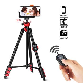 Zomei T60 Portable Tripod with Phone Clip and Bluetooth Remote Control Black Red