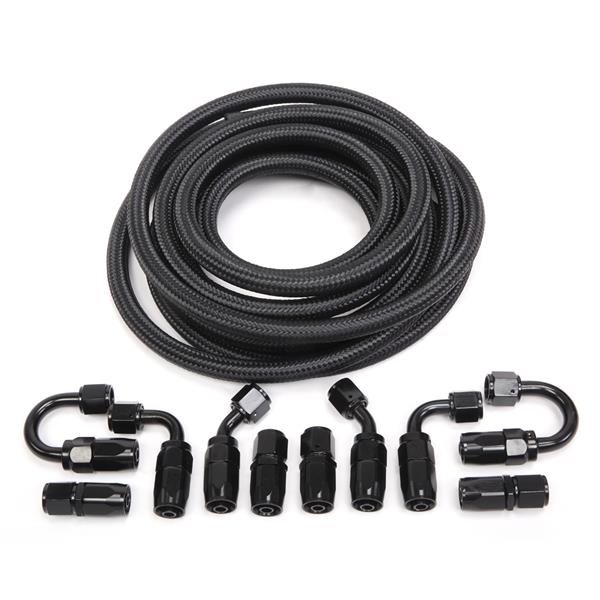 6AN 16 Foot Universal Black Fuel Pipe   10 Black Connectors