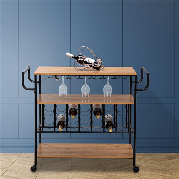 Industrial Wine Rack Cart Kitchen Rolling Storage Bar Wood Table Serving Trolley