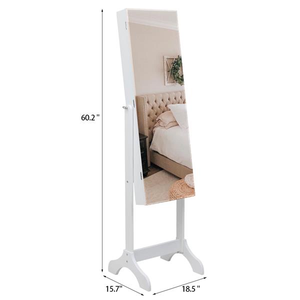 Full Mirror Wooden Floor Standing 4-Layer Shelf With Inner Mirror 2 Drawer Jewelry Storage Adjustable Mirror Cabinet - White