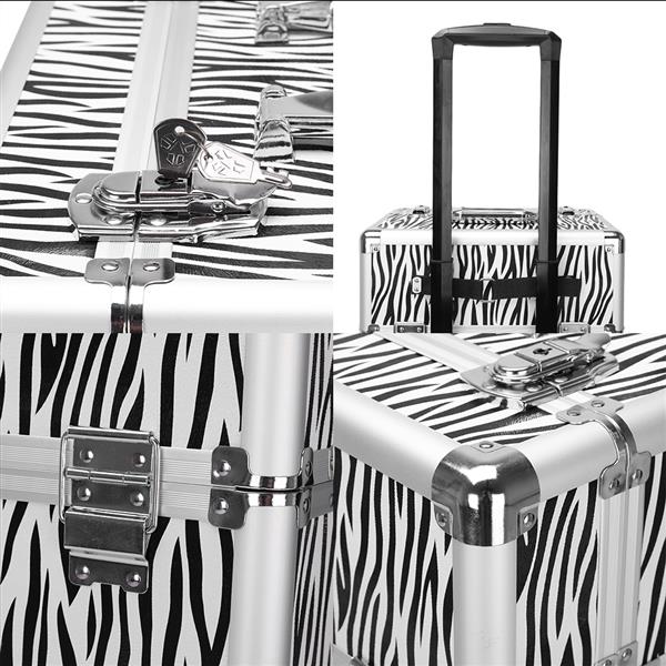 3 in 1 Aluminum Cosmetic Makeup Case Tattoo Box White Zebra Print