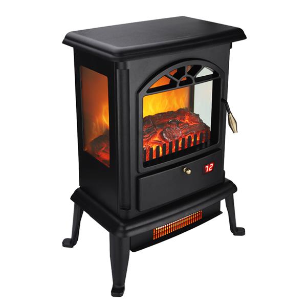 American Standard HT1217 1500W Freestanding Three-door Glass 3D Flame Fireplace with Remote Control/Fake Firewood/Single Color/3 Quartz Tubes/Black