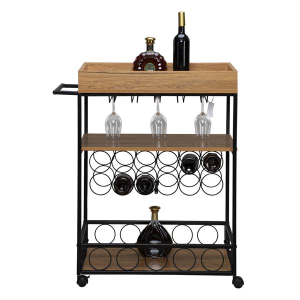 Industrial Wine Rack Cart Kitchen Rolling Storage Bar Wood Table Serving Trolley