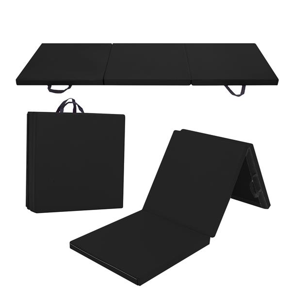 6'x2'x2" Tri-fold Gymnastics Yoga Mat with Hand Buckle Black