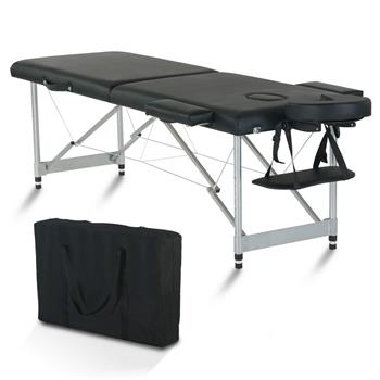84\\" 2 Sections Folding Portable Aluminum Foot Beauty Massage Bed 60CM Wide Adjustable Height Black