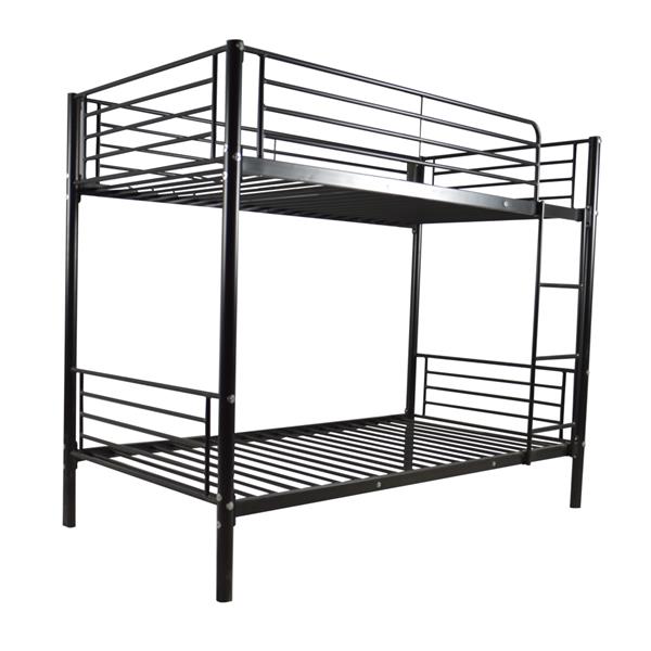 Iron Bed Bunk Bed with Ladder for Kids Twin Size Black