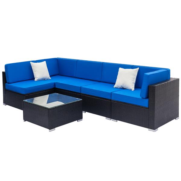 Fully Equipped Weaving Rattan Sofa Set with 2pcs Corner Sofas & 4pcs Single Sofas & 1 pcs Coffee Table Black-Single Sofa