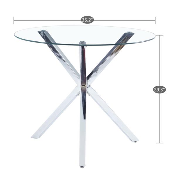 90*90*75cm Round Glass Dining Table Transparent Glass Table Leg Cross Design（only table）