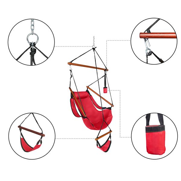Oxford Cloth Hardwood With Cup Holder Wooden Stick Perforated 100kg Seaside Courtyard Oxford Cloth Hanging Chair   Red