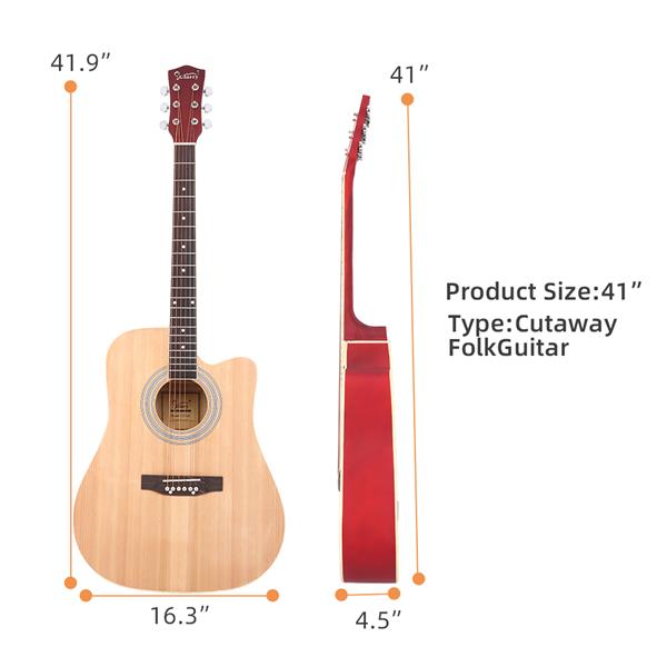 [Do Not Sell on Amazon]Glarry GT502 41-Inch Notch Spruce Panel Matte Edging Folk Guitar   Bag   Shield   Wrench Burlywood