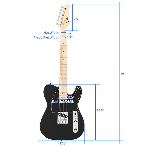 [Do Not Sell on Amazon]Glarry GTL Maple Fingerboard Electric Guitar Bag Strap Plectrum Connecting Wire Spanner Tool Black