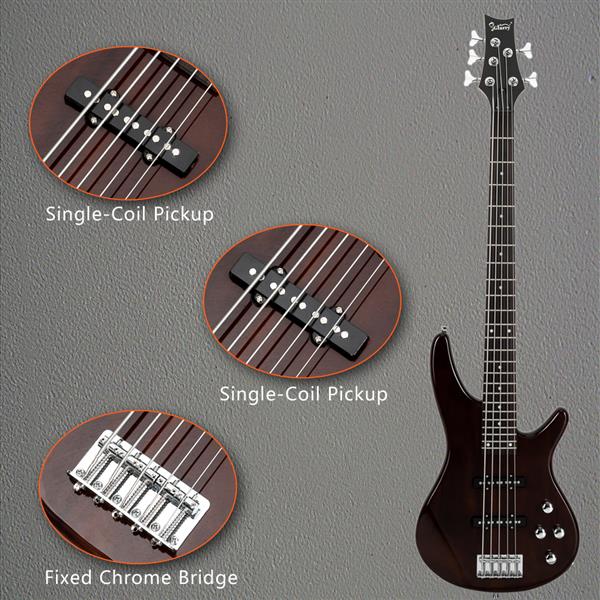 [Do Not Sell on Amazon]Glarry GIB Electric 5 String Bass Guitar Full Size Bag   Strap   Pick   Connector   Wrench Tool Earth Brown