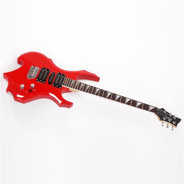 [Do Not Sell on Amazon] Flame Electric Guitar HSH Pickup Shaped Electric Guitar  Pack   Strap   Picks   Shake   Cable   Wrench Tool Red