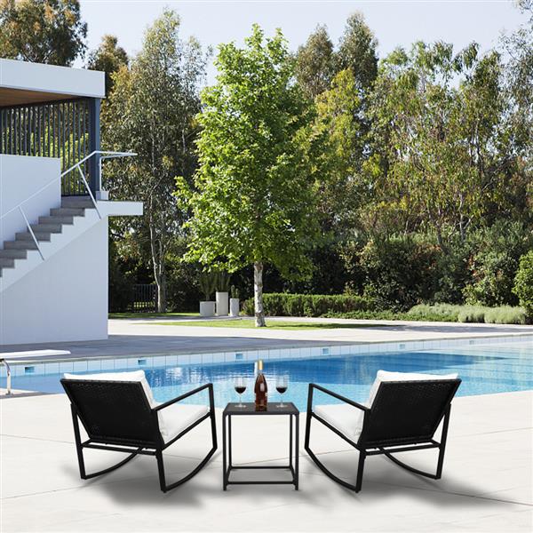 Single 2pcs Coffee Table 1pc Exposed Rocking Chair Three-Piece Set Black