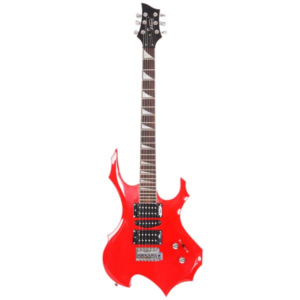 [Do Not Sell on Amazon] Flame Electric Guitar HSH Pickup Shaped Electric Guitar  Pack   Strap   Picks   Shake   Cable   Wrench Tool Red