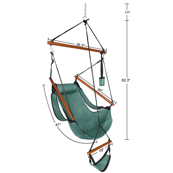 Oxford Cloth Hardwood With Cup Holder Wooden Stick Perforated 100kg Seaside Courtyard Oxford Cloth Hanging Chair   Green