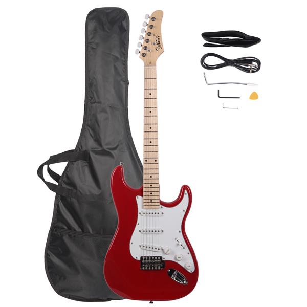 [Do Not Sell on Amazon] GST Maple Fingerboard Electric Guitar Bag Shoulder Strap Pick Whammy Bar Cord Wrench Tool Red