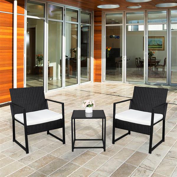 Single 2pcs Coffee Table 1pc Exposed Flat Chair Three-Piece Set Black