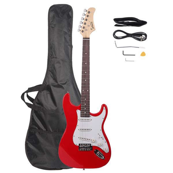 [Do Not Sell on Amazon]Glarry GST Rosewood Fingerboard Electric GuitarBagShoulder Strap Pick Whammy Bar Cord Wrench Tool Red