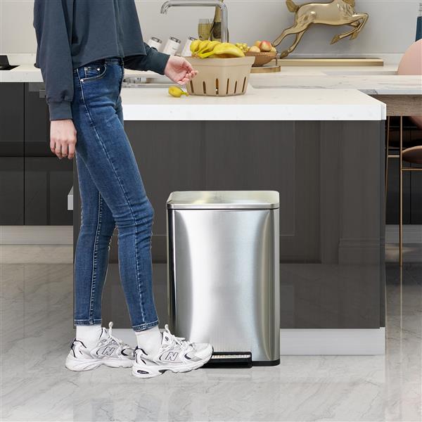 Rectangle, Stainless Steel, Soft-Close, Step Trash Can, 30L 8gal