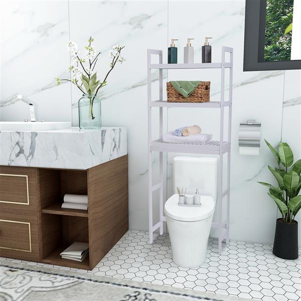 100% Bamboo Bathroom Rack 3-Layer Multifunctional Adjustable Shelf 63 * 26 * 163 White