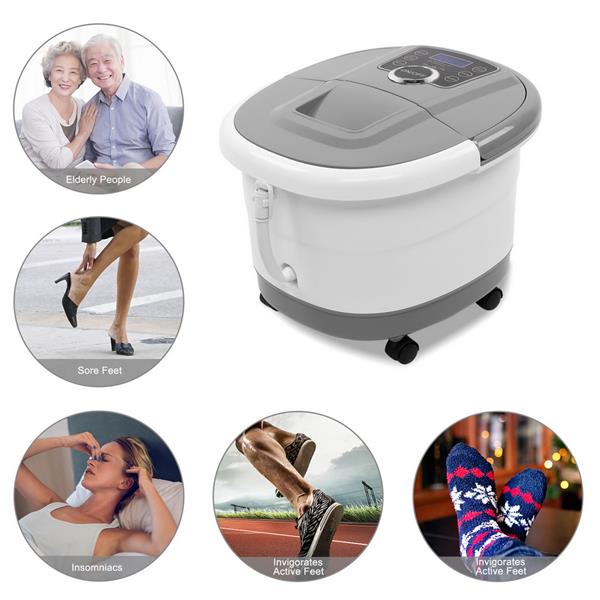 Foot Spa Foot Bath Massager with Touch Screen Digital Display Frequency Conversion 300/400/500W, Automatic Roller, Stress Relief for Tired Feet 110V Gray