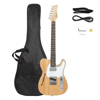 [Do Not Sell on Amazon]Glarry GTL Semi-Hollow Electric Guitar F Hole HS Pickups Rosewood Fingerboard White Pearl Pickguard Burlywood Electric Guitar