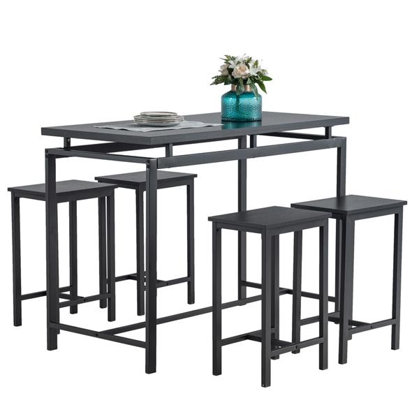 5 Piece Dining Table Set, Dining Set for 4, Wooden Table and 4 Stools, Black