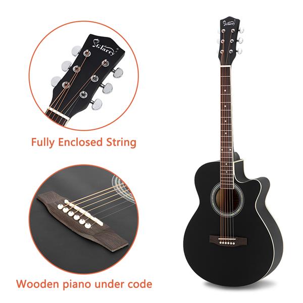 [Do Not Sell on Amazon]Glarry GT501 40 inch Spruce Front Cutaway Folk Guitar with Bag & Board & Wrench Tool Black