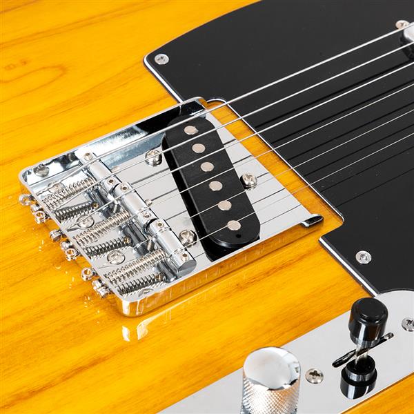 [Do Not Sell on Amazon]Glarry GTL Maple Fingerboard Electric Guitar Bag Strap Plectrum Connecting Wire Spanner Tool Transparent Yellow