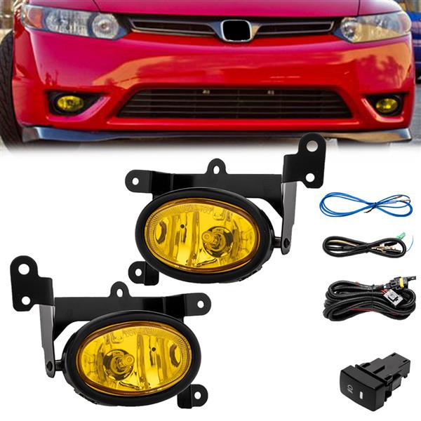 For 2006-2008 Honda Civic 2Dr Coupe Yellow Bumper Fog Lights Pair & Switch Kit