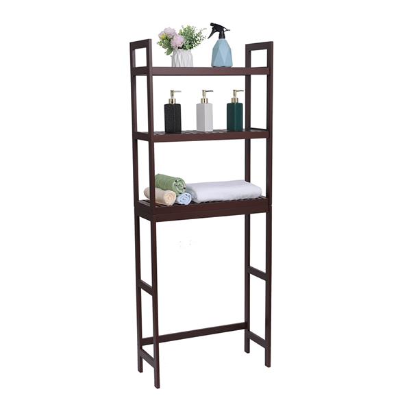 100% Bamboo Bathroom Rack 3-Layer Multifunctional Adjustable Shelf 63 * 26 * 163-Dark Brown