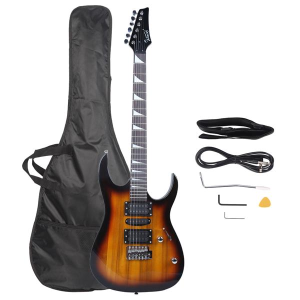 [Do Not Sell on Amazon]Glarry 170 Electric Guitar Novice Guitar   Bag   Strap   Paddle   Rocker   Cable   Wrench Tool Sunset Color