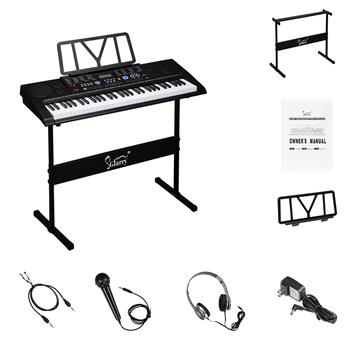 [Do Not Sell on Amazon]Glarry GEP-102 61 Key Portable Keyboard with Piano Stand, Built In Speakers, Headphone, Microphone, Music Rest, LCD Screen, USB Port & Teaching Modes for Beginners