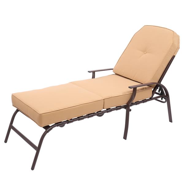 Adjustable Outdoor Steel Patio Chaise Lounge Chair with 5 Positions, UV-Resistant Cushions Beige