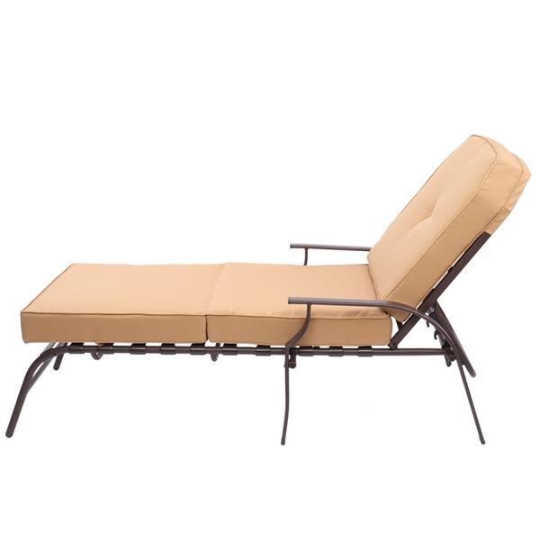 Adjustable Outdoor Steel Patio Chaise Lounge Chair with 5 Positions, UV-Resistant Cushions Beige