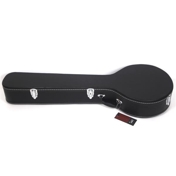 [Do Not Sell on Amazon]Glarry 4-String Microgroove Pattern Leather Wood Banjos Case Black