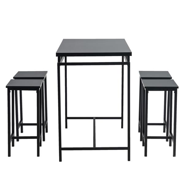 5 Piece Dining Table Set, Dining Set for 4, Wooden Table and 4 Stools, Black