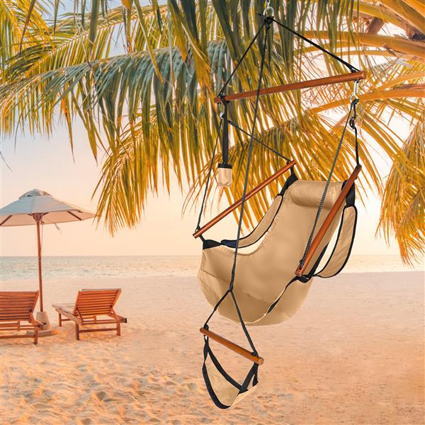 牛津布 硬木 带杯托 木棒穿孔 100kg 棕色 N002 海边 庭院 美国 牛津布吊椅-12